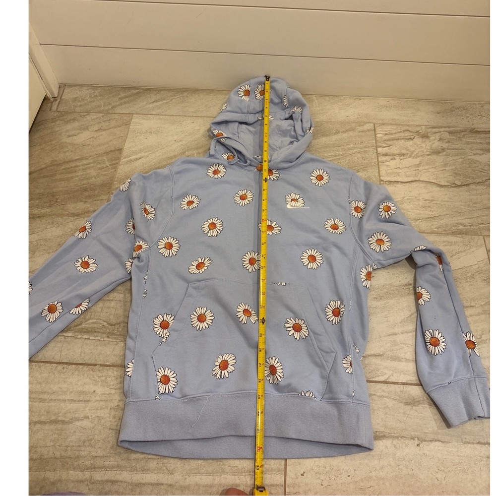 Nike French Terry Pullover Hoodie light blue‎ daisy pattern Size Small - Picture 6 of 7